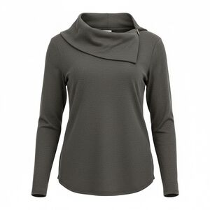 Women's Gray Zipper Cowl Neck